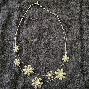 Lia Sophia Silver Tone Necklace Flower Petal Hippie Statement Choker Festival